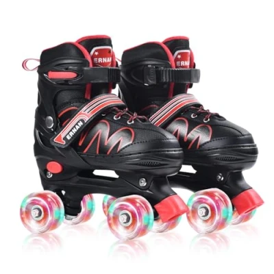 Afbeelding van ERNAN Rolschaatsen kinderen Rollaarzen, 8 oplichtende wielen en 4 maten verstelbaar. voor kinderen, beginners, geschikt binnen buiten (rood, M)