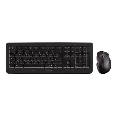 Afbeelding van CHERRY DW 5100, draadloze toetsenbord en muisset, Belgische indeling (AZERTY), 2,4 GHz verbinding, werkt op batterijen, ergonomische 6 knops muis, zwart