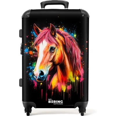 Afbeelding van NoBoringSuitcases.com® Kinderkoffer meisje Kleurrijk paard met graffiti Kindertrolley meisjes Koffer kind groot Rolkoffer lichtgewicht Reiskoffer 4 wielen Grote trolley XL 20 kg bagage