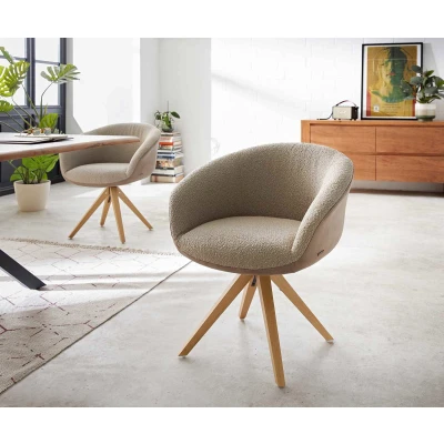 Afbeelding van DELIFE Draaistoel Vinka Flex met armleuning materiaalmix mud houten frame hoekig natuur pocketveer kern 180 draaibaar
