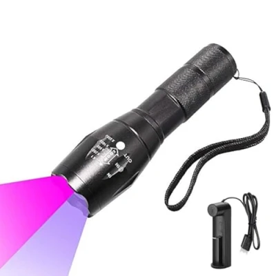 Afbeelding van WESLITE uv zaklamp, ultraviolet, met zwart licht, 365 nm en 395 nm, zoombaar, urinedetector voor huisdieren (oplaadbare batterij oplader inbegrepen)