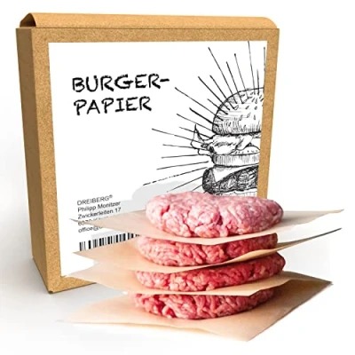 Afbeelding van DREIBERG® Burgerpapier anti aanbaklaag hamburgerpapier, 200 stuks, 14 x cm bakpapier voor burgerpers, ideaal Smash Burgers, hamburgerpers