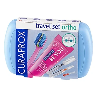 Afbeelding van Curaprox Travel Set Ortho blue, reistandenborstel, interdentale borstel, tandpasta 10 ml, reisdoos