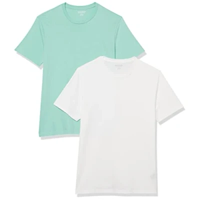 Afbeelding van Amazon Essentials Heren Slim Fit T shirt met korte mouwen en ronde hals, 2 stuks, wit/aquablauw, S