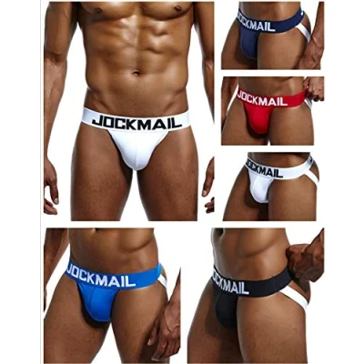 Afbeelding van JOCKMAIL 5 STKS/PACK Sexy Mens Jock Strap Slips Heren Ondergoed Pack Katoen Mannen Pack, Zwart+rood+wit+blauw+marine, M