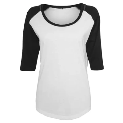 Afbeelding van Build Your Brand Dames 3/4 contrast raglan T shirt Wit/Zwart, XXXL, 3XL