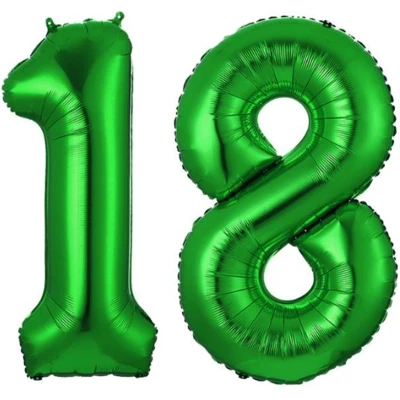 Afbeelding van Ballon Cijfer 18 Jaar Groen Folie Verjaardag versiering ballonnen Feest Met Rietje 36Cm