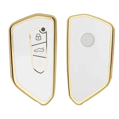 Afbeelding van kwmobile autosleutel hoesje compatibel met VW Golf 8 3 knops behuizing in wit/goud