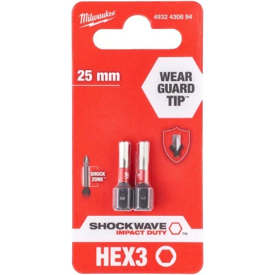 Afbeelding van Milwaukee Accessoires Shockwave Gen II Hex3 25mm 2stuks 4932430894
