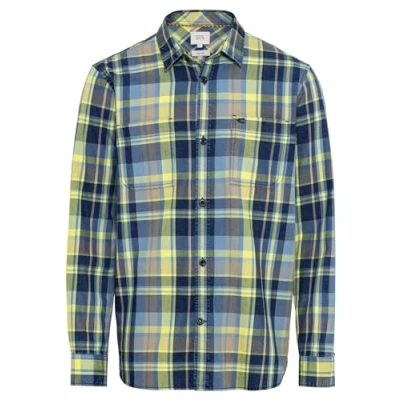 Afbeelding van camel active Geruit overhemd voor heren van puur katoen, blauw geel, M