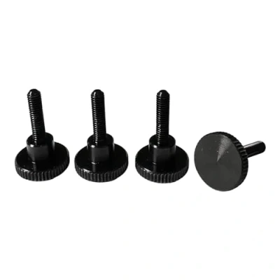 Afbeelding van PrecisionGeek kartelschroeven M4 x 16 mm, aluminium zwart geanodiseerd, mm diameter, met schouder, rechte DIN 464 (4 stuks)