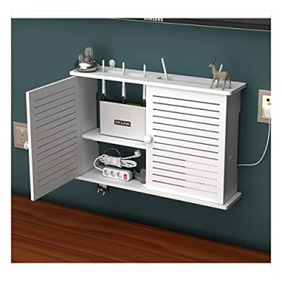 Afbeelding van Wifi Router Opbergdoos Muur Opknoping, Kabel Management Dozen, Plank, Verbergen Drijvende Planken voor TV Componenten Verbergen, Hout Plastic Plank Thuis Decoratief A