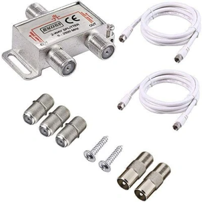 Afbeelding van RUNCCI YUN 2 voudige tv radio, F stekker, adapter, kabel, antenne, verdeler, SAT splitter metaal verdeler incl. adapter + x kabel stekker op coaxstekker 3 aansluiting