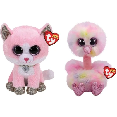 Afbeelding van Ty Knuffel Beanie Buddy Fiona Pink Cat &amp; Avery Ostrich