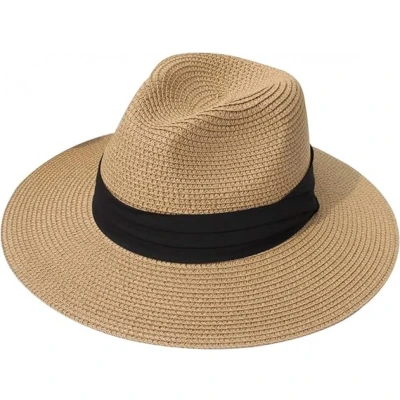 Afbeelding van Vrouwen Mannen Strohoed Panama Hoed Zomer Brede Rand Zon Zonnehoed met Gekrulde Anti UV voor Strand Reizen &amp; Khaki