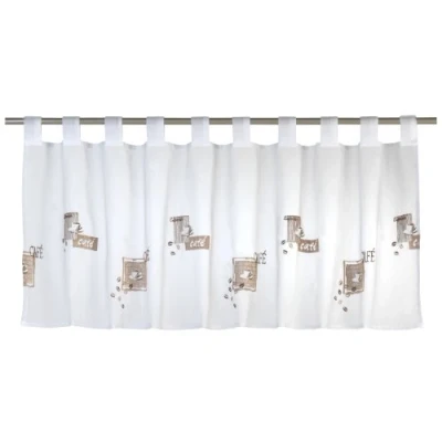 Afbeelding van Elbersdrucke Bistrogordijn Cafe 06 wit bruin transparant 48x140 cm vitrage kort gordijn voor woonkamer slaapkamer hal privacy zonwering 169404