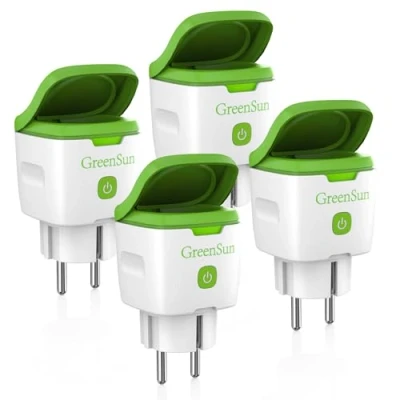 Afbeelding van GreenSun wifi stopcontact voor buiten, timer, buitenstopcontact, waterdicht, IP44, stroommeter stopcontact, met stroommeting 16A, compatibel Alexa, Google Home, 4 stuks