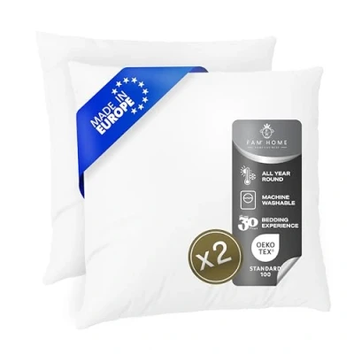 Afbeelding van FAM‘ HOME kussen 80x80 set van 2 microvezel, 950g polyester vulling, wasbaar slaapkussen, Ökotex, Made in EU, wit (dubbele verpakking)