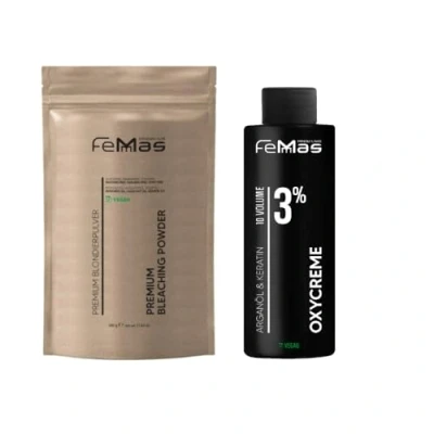 Afbeelding van FemMas Blondeerset: premium blondeerpoeder 100 g &amp; oxycrème ml perfecte starterset voor blond haar tot 9 niveaus lichter in salonkwaliteit (blond, 3%)