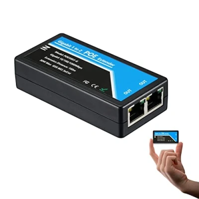 Afbeelding van Revotech Gigabit 2 Poort PoE extender, IEEE 802.3af/at PoE+ standaard, 10/100/1000Mbps, Repeater 100meter (328 ft), Extender 1 in uit, Voeding voor Camera/PoE Apparaat (POE5003 G)
