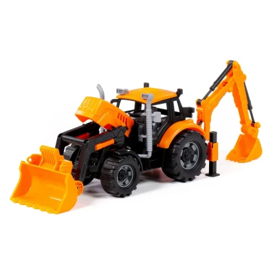 Afbeelding van Cavallino Toys Tractor met Lader en Graafmachine Geel, Schaal 1:32