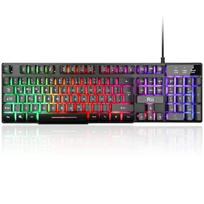 Afbeelding van Rii gaming toetsenbord pc, RGB bedraad, regenboog verlicht led, ideaal voor gamerkantoor (Duitse lay out)