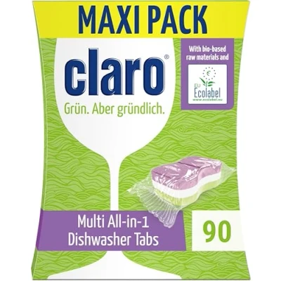 Afbeelding van claro Multi All in 1 vaatwastabletten 90 fosfaatvrij, milieuvriendelijk en veganistisch water oplosbare folie