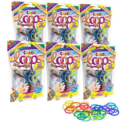 Afbeelding van CRAZE Loops XL Set 6X 100er Foilbag Knüpfringen, siliconen ringen, armband, bandjes, Megaset verschillende kleurencombinaties 29503