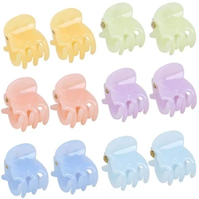 Afbeelding van TRIXES Set van 12 haarklauwen, miniatuur stylinggrepen, pin klemmen, 6 verschillende pastelkleuren