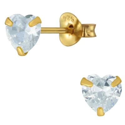 Afbeelding van JoyS Zilveren hartje oorbellen 5 mm zirkonia 14k goudplating