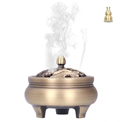 Afbeelding van Vintage Lotus Wierookbrander, Lotusvormige Wierookbrander Wierookhouder Messing Antiek Houder Deksel 3 Poten Boeddha Ornament