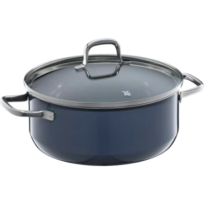Afbeelding van WMF Fusiontec Essential Kookpan, groot, 24 cm, glazen deksel, braadpan, inductie, 4,4 l, high tech keramiek, krasbestendig, ongecoat, donkerblauw, Made in Germany