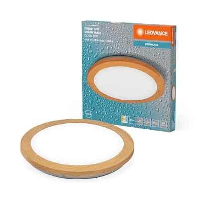 Afbeelding van LEDVANCE ORBIS Disc Wand /Deckenleuchte mit LED, Holzdekor, 22W, 1800lm, 3000/4000K, via Wandschalter Click CCT einstellbar, 30cm Durchmesser, IP44 Schutz für Badezimmer, Schrauben/Dübel inklusive