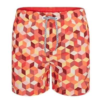 Afbeelding van RIPT Performance Jongenszwemshort Quick Dry UV 50 Zonbescherming Peach Finish Zwemshort Trunks, Oranje Geometrische Print, 5 6 Jaren