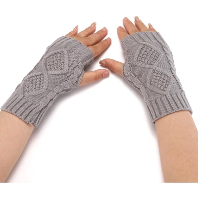 Afbeelding van Winkrs Polswarmers grijs Een paar grijze gebreide vingerloze handschoenen Dames/Acryl