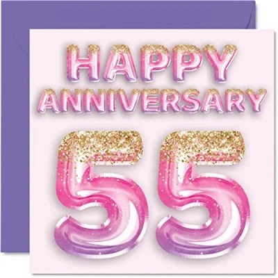 Afbeelding van Mooie Emerald Anniversary Card voor Vrouw Vriendin Man Vriend Roze Paars Glitter Ballon Gelukkige 55e Verjaardag Kaarten van Familie, 145mm x Wenskaarten Vijfenvijftig Verjaardagen