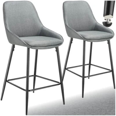 Afbeelding van tectake® Set van 2 Barkrukken Siera Gestoffeerde Barkruk met rugleuning Barstoelen Barstoel voetensteun Eetkamerstoel stoffen bekleding en zachte schuimvulling Stevige stalen poten antislip vloerbescherming Grijs/Zwart