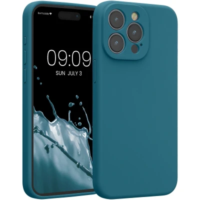 Afbeelding van kwmobile telefoonhoesje geschikt voor Apple iPhone 15 Pro Max TPU backcover met siliconen coating Smartphone case in mat petrol