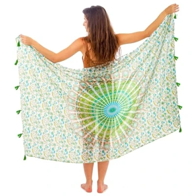 Afbeelding van Boho Chic Pareo Mandala Bikini Badpak Cover Up Strandjurk Wrap, Pauwturkoois, Eén Maat