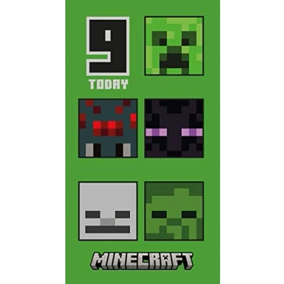 Afbeelding van Danilo Promotions Limited Minecraft Age 9 verjaardagskaart, 9e klimaatbeloften vriendelijke, recyclebare officieel gelicentieerde multi, 210 x 290