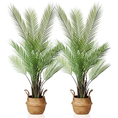 Afbeelding van Kazeila kunstmatige palmboom 110 cm decoratieve planten binnenshuis nep plastic Areca indoor outdoor woondecoratie (2 stuks)