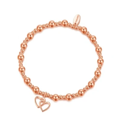 Afbeelding van Philip Jones Rosé vergulde hart link kralen stretch sieraden armband