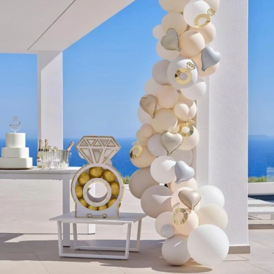 Afbeelding van Ballonnenboog Kit Wit, Ivoor, Grijs, Taupe 70 ballonnen &amp; 5 Ringen