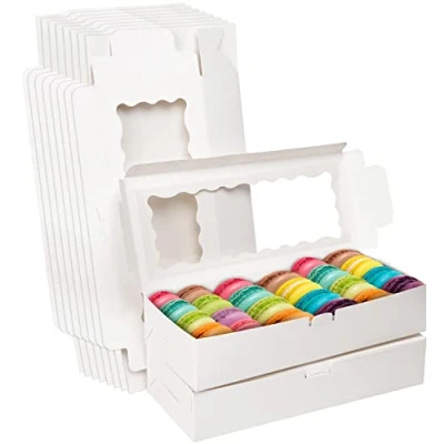 Afbeelding van Belle Vous 10 Pak Wit Kraft Papieren Bakkerij Dozen met Ramen 14 x 32 6,5 cm Wegwerp Gebak Verpakkingsdozen Ideaal voor Cookies, Cupcakes, Desserts &amp; Pies