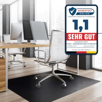 Afbeelding van KARAT Vloerbeschermingsmat voor harde vloeren Neo vloerbescherming beschermingsmat bureaustoel parket laminaat vloermat dikte: 1,5 mm (zwart, 114 x 100 cm)