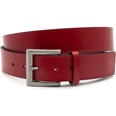 Afbeelding van JV Belts Jeansriem Rood heren en dames riem 4 cm breed Echt Leer Taille: 110cm Totale lengte riem: 125cm