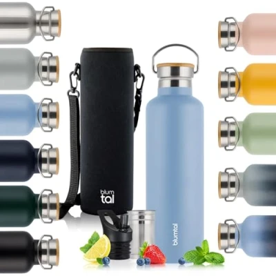 Afbeelding van Blumtal Thermosfles 500 ml Dubbelwandige Drinkfles BPA Vrij Theefles Thermos Grijsblauw