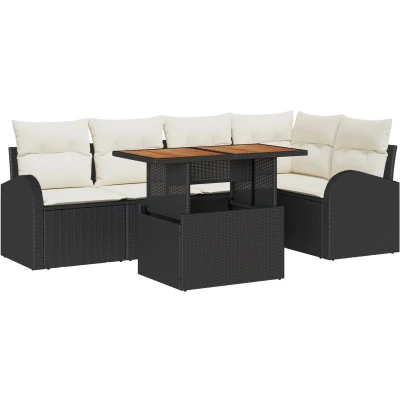 Afbeelding van vidaXL 6 Delige Tuin Sofa Set met Kussens Zwart Poly Rattan