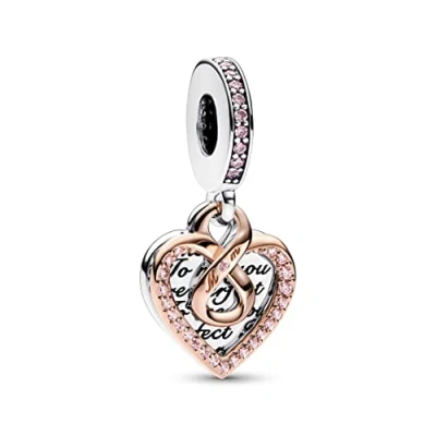 Afbeelding van PANDORA Moments Bicolor Unendlichkeits Herz Doppelter Charm Anhänger mit rosevergoldeter Metalllegierung Collection, kompatibel Armbändern, 782641C01
