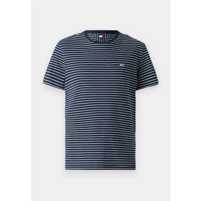 Afbeelding van Tommy Jeans Stripe TEE Tshirt print, Heren, Maat: 44, Dark night navy/ecru